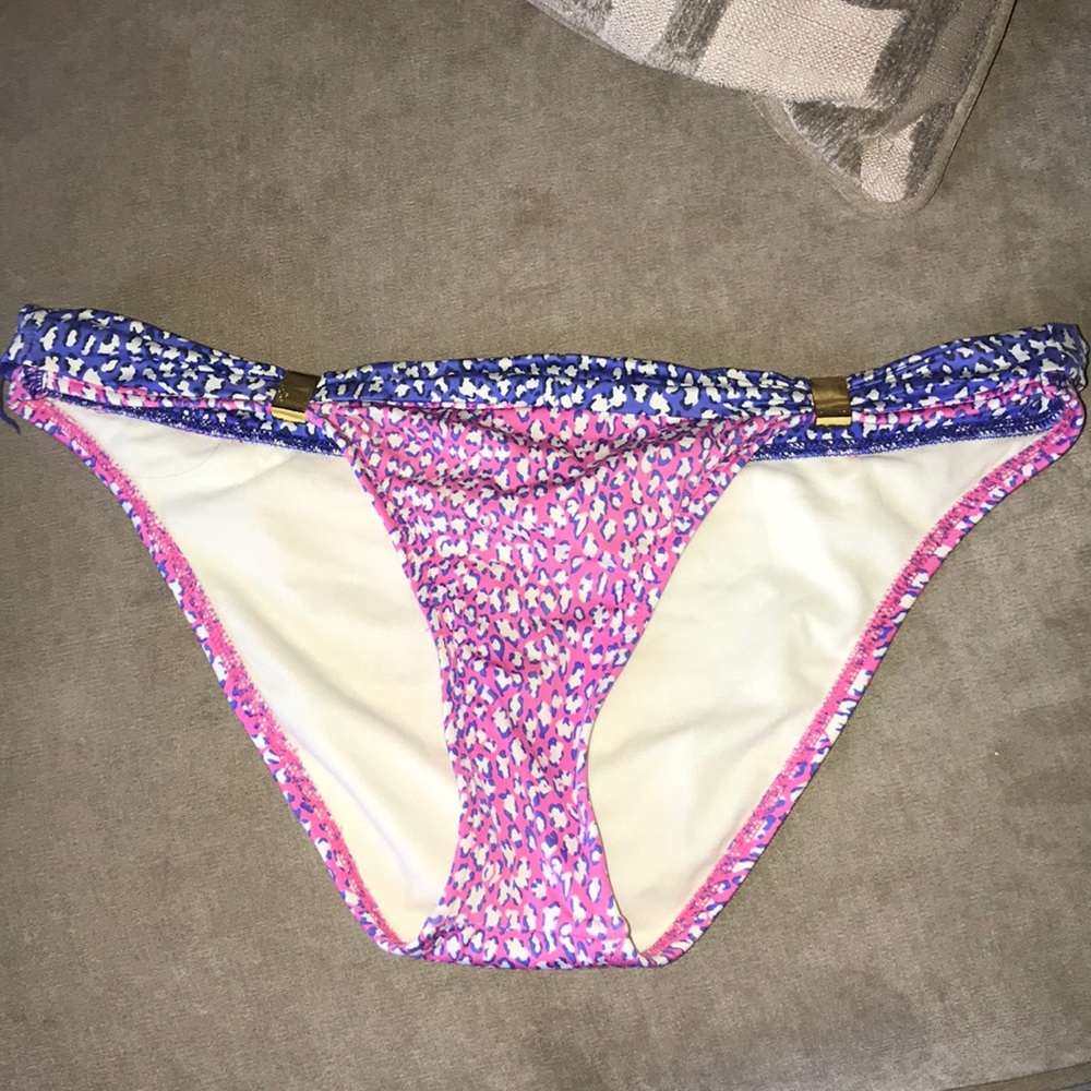 Pink and blue leopard print bikini bottom
